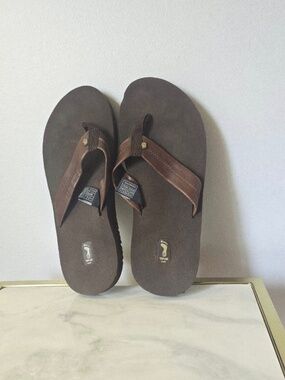 Teva Men’s Voya Flip Leather Sandals Brown Mush Topsole Leather Straps Size 11